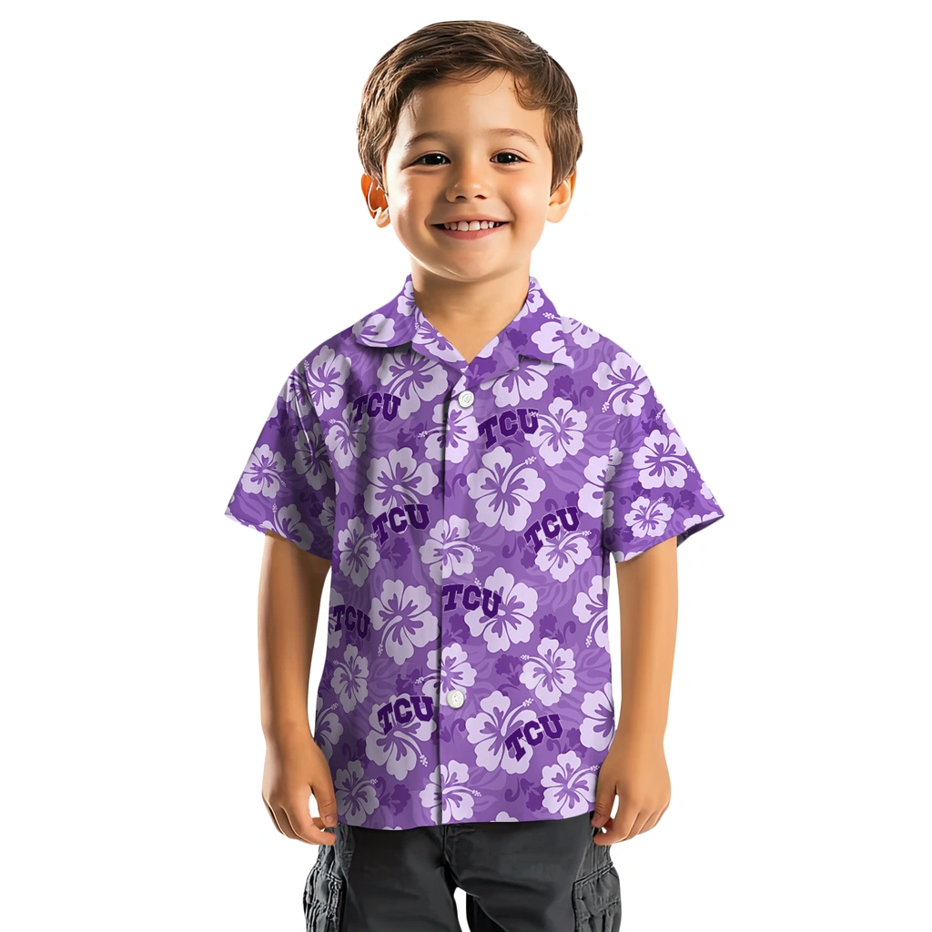 TCU Horned Frogs Hawaiian Shirt - Hibiscus Cluster tcu horned frogs hibiscus cluster purple hawaiian shirts top rated
