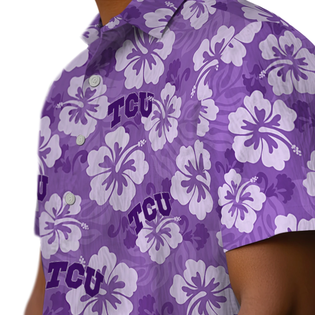 TCU Horned Frogs Hawaiian Shirt - Hibiscus Cluster tcu horned frogs hibiscus cluster purple hawaiian shirts trendy