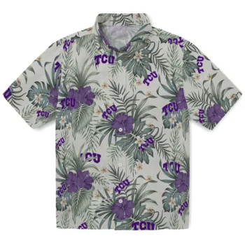 tcu horned frogs hibiscus designs beige hawaiian shirts best selling