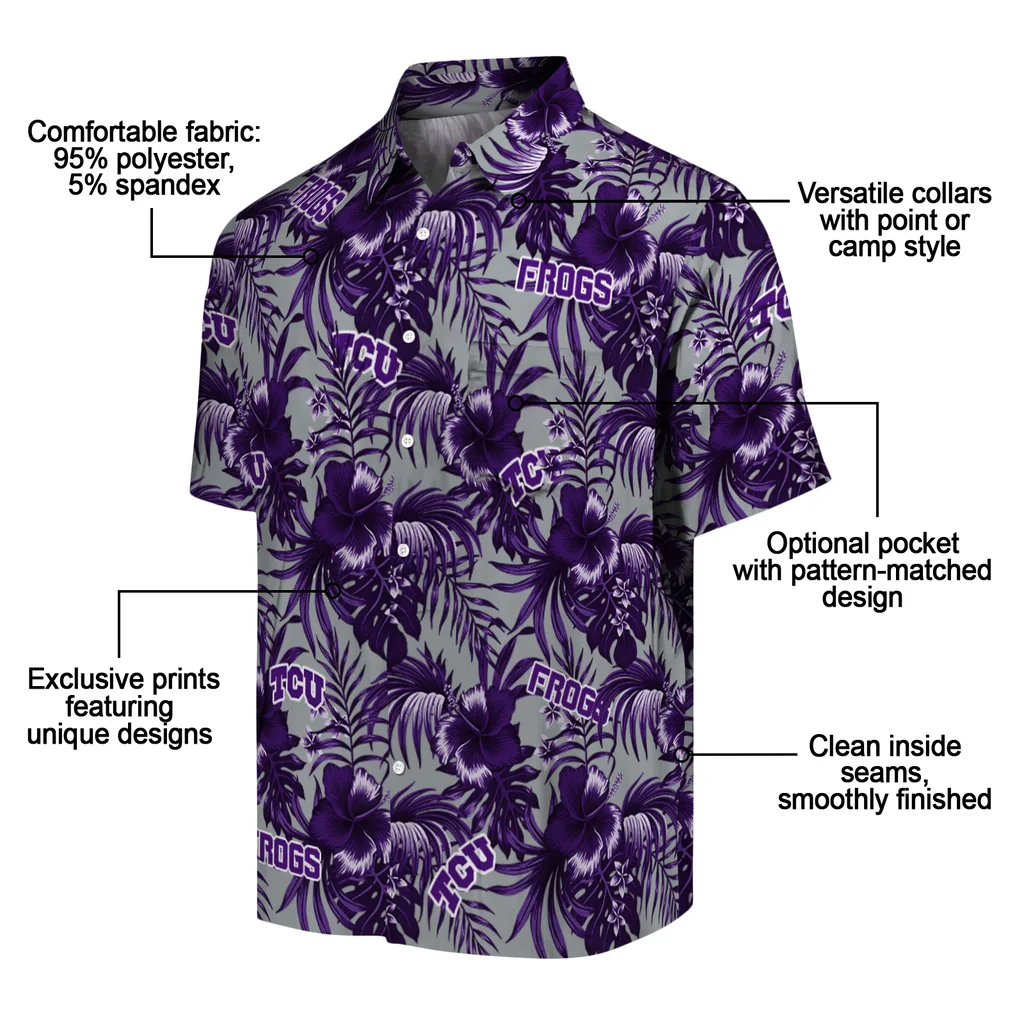 TCU Horned Frogs Hawaiian Shirt - Hibiscus Exotic tcu horned frogs hibiscus exotic purple hawaiian shirts new arrival