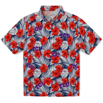tcu horned frogs hibiscus fiesta red royal blue hawaiian shirts best selling