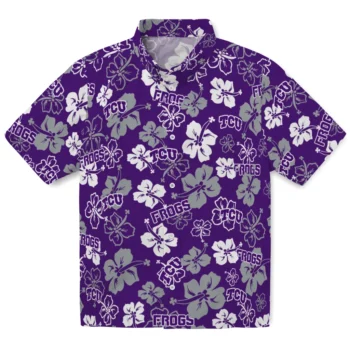 tcu horned frogs hibiscus bloom purple hawaiian shirts best selling