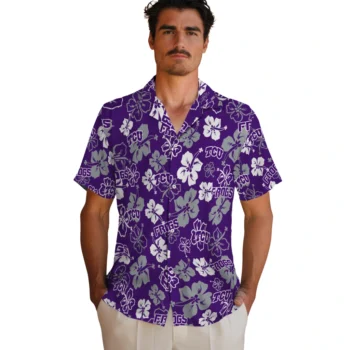 tcu horned frogs hibiscus bloom purple hawaiian shirts fashion forward