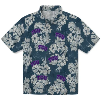 tcu horned frogs hibiscus flowers navy blue hawaiian shirts best selling