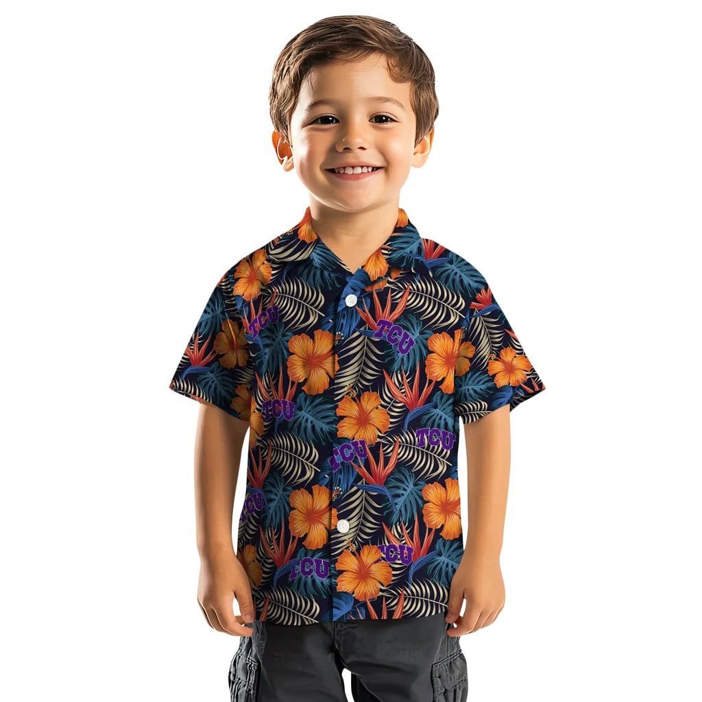 TCU Horned Frogs Hawaiian Shirt - Hibiscus Foliage tcu horned frogs hibiscus foliage hawaiian shirts top rated