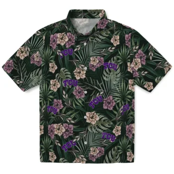 tcu horned frogs hibiscus leaves pattern green hawaiian shirts best selling