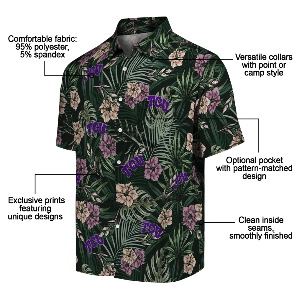 TCU Horned Frogs Hawaiian Shirt - Hibiscus Leaves Pattern tcu horned frogs hibiscus leaves pattern green hawaiian shirts new arrival