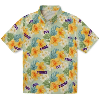 tcu horned frogs hibiscus mood pale lime yellow hawaiian shirts best selling