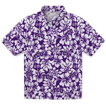 tcu horned frogs hibiscus motif purple white hawaiian shirts best selling