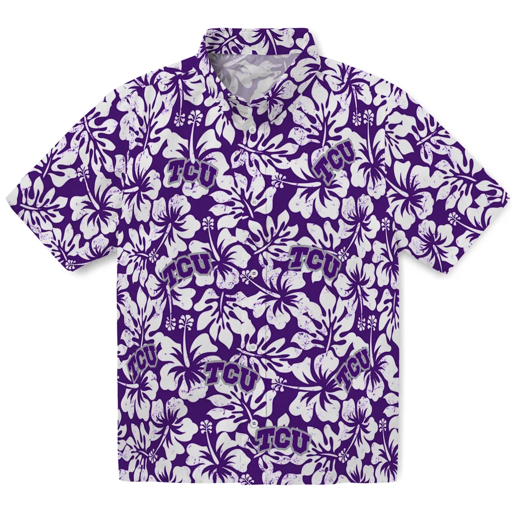 TCU Horned Frogs Hawaiian Shirt - Hibiscus Motif tcu horned frogs hibiscus motif purple white hawaiian shirts best selling