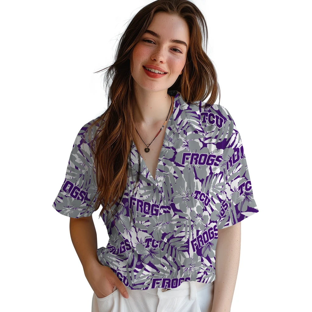 TCU Horned Frogs Hawaiian Shirt - Hibiscus Overlay tcu horned frogs hibiscus overlay hawaiian shirts latest model