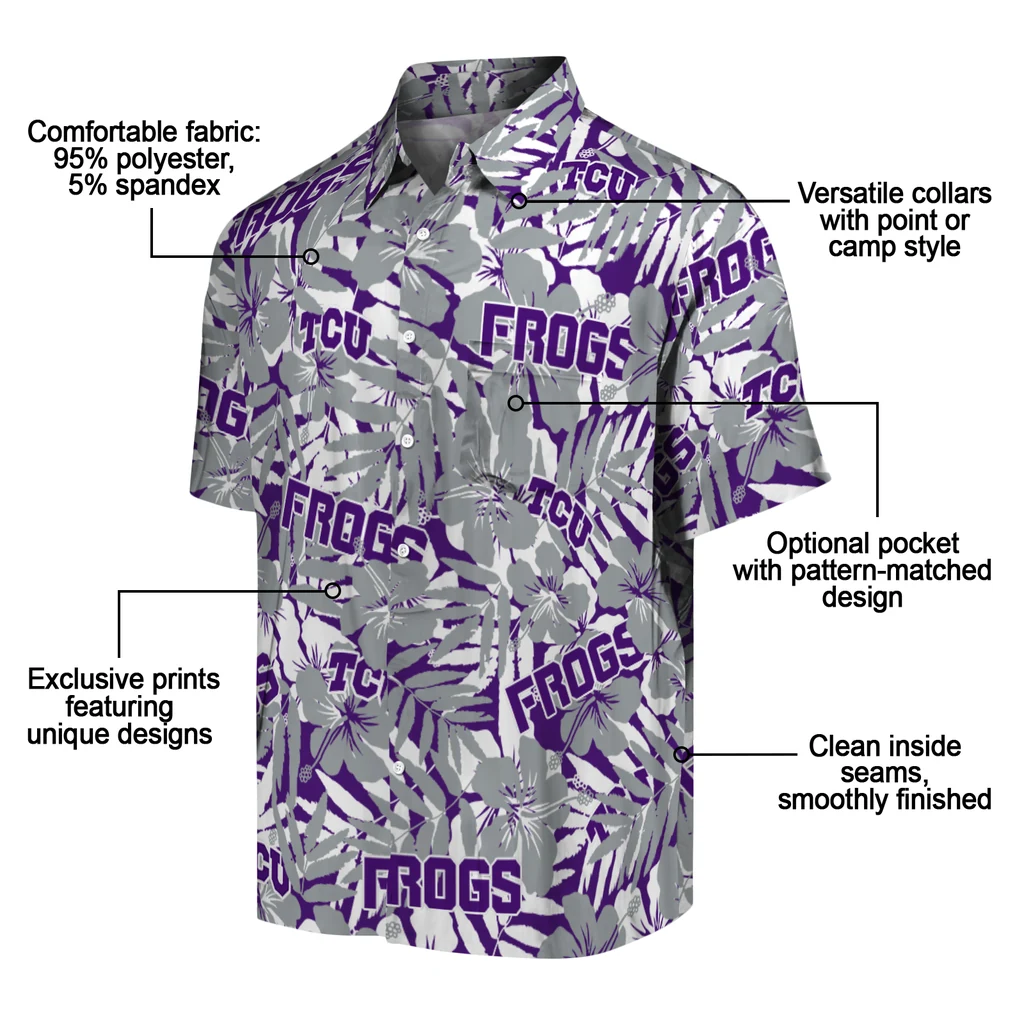 TCU Horned Frogs Hawaiian Shirt - Hibiscus Overlay tcu horned frogs hibiscus overlay hawaiian shirts new arrival
