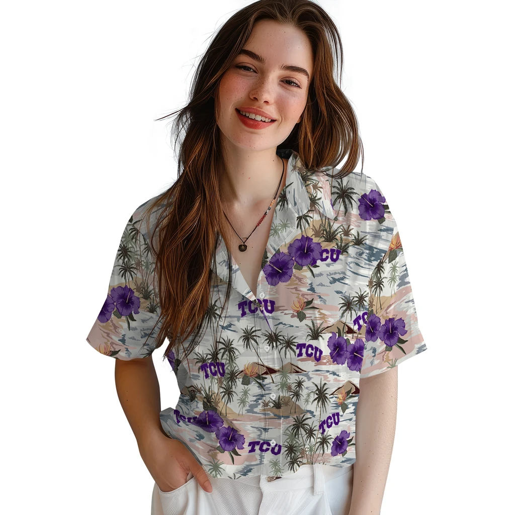 TCU Horned Frogs Hawaiian Shirt - Hibiscus Seaside tcu horned frogs hibiscus seaside white hawaiian shirts latest model
