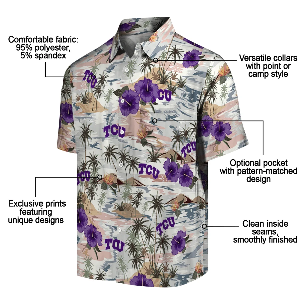 TCU Horned Frogs Hawaiian Shirt - Hibiscus Seaside tcu horned frogs hibiscus seaside white hawaiian shirts new arrival