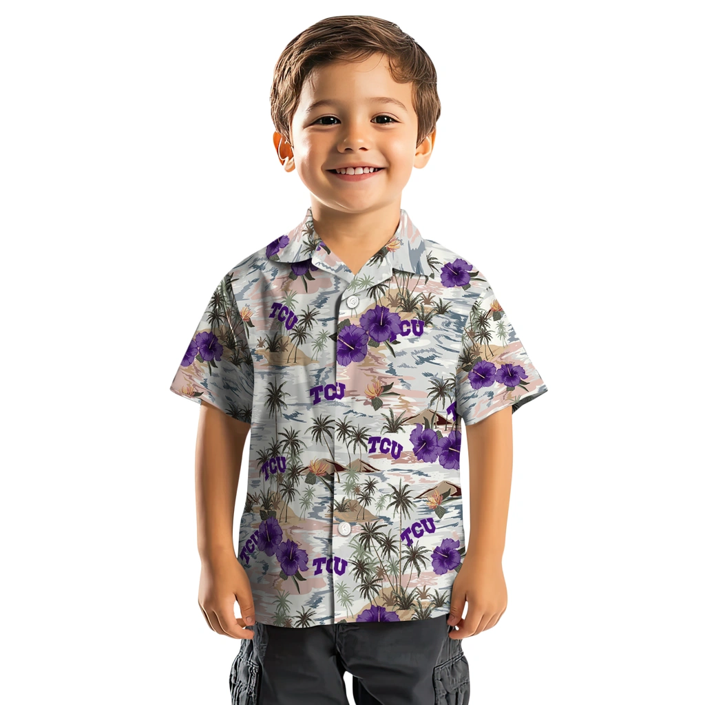 TCU Horned Frogs Hawaiian Shirt - Hibiscus Seaside tcu horned frogs hibiscus seaside white hawaiian shirts top rated