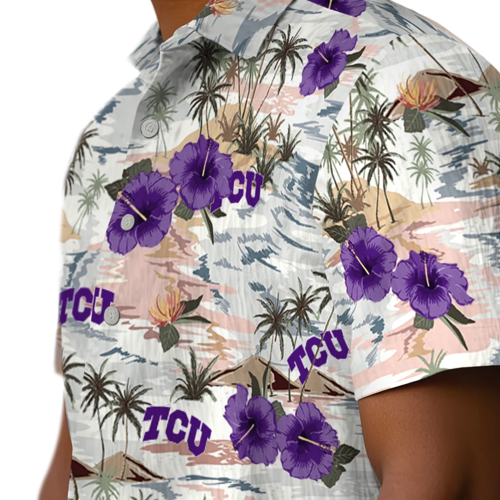TCU Horned Frogs Hawaiian Shirt - Hibiscus Seaside tcu horned frogs hibiscus seaside white hawaiian shirts trendy