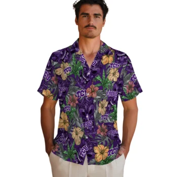 tcu horned frogs tiki jungle purple hawaiian shirts fashion forward