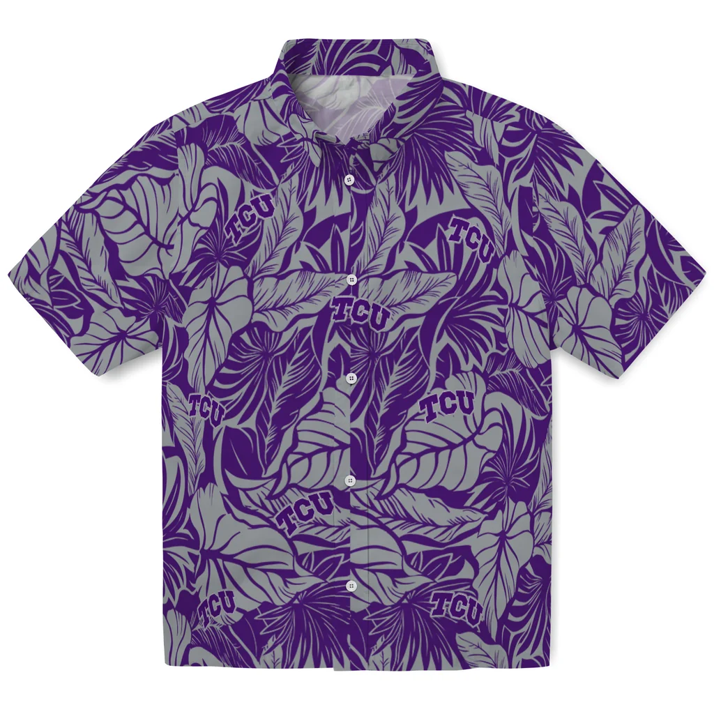 TCU Horned Frogs Hawaiian Shirt - Monstera Layer tcu horned frogs monstera layer purple hawaiian shirts best selling