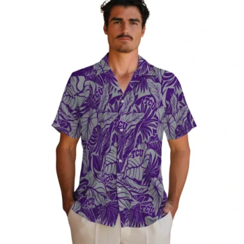 tcu horned frogs monstera layer purple hawaiian shirts fashion forward