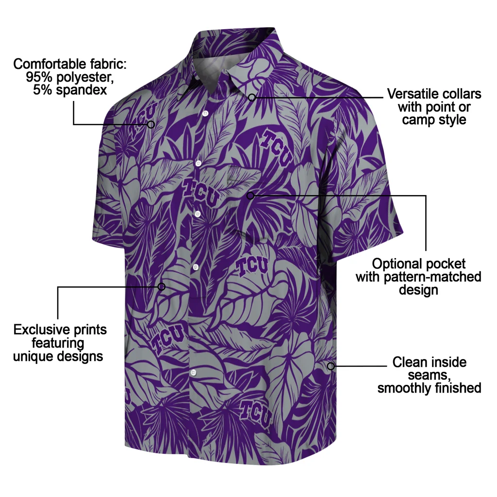 TCU Horned Frogs Hawaiian Shirt - Monstera Layer tcu horned frogs monstera layer purple hawaiian shirts new arrival