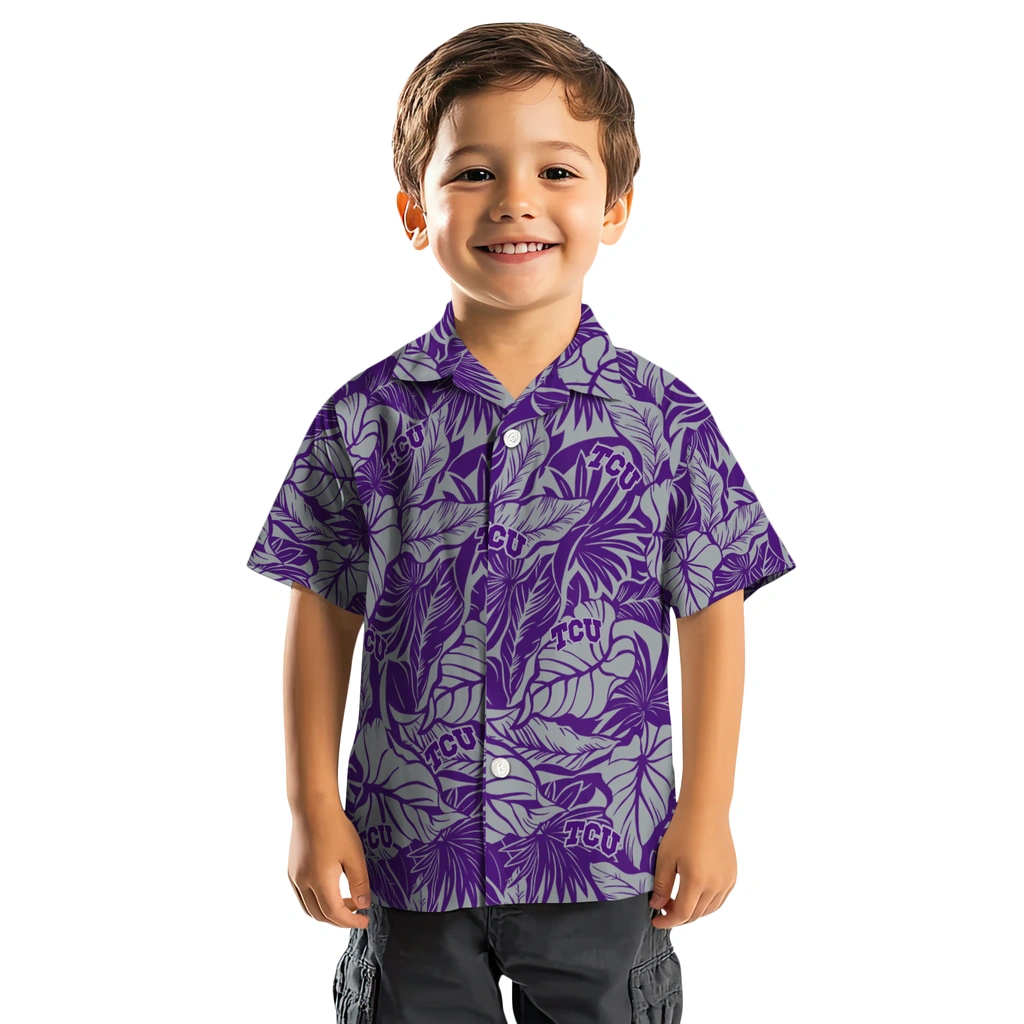 TCU Horned Frogs Hawaiian Shirt - Monstera Layer tcu horned frogs monstera layer purple hawaiian shirts top rated