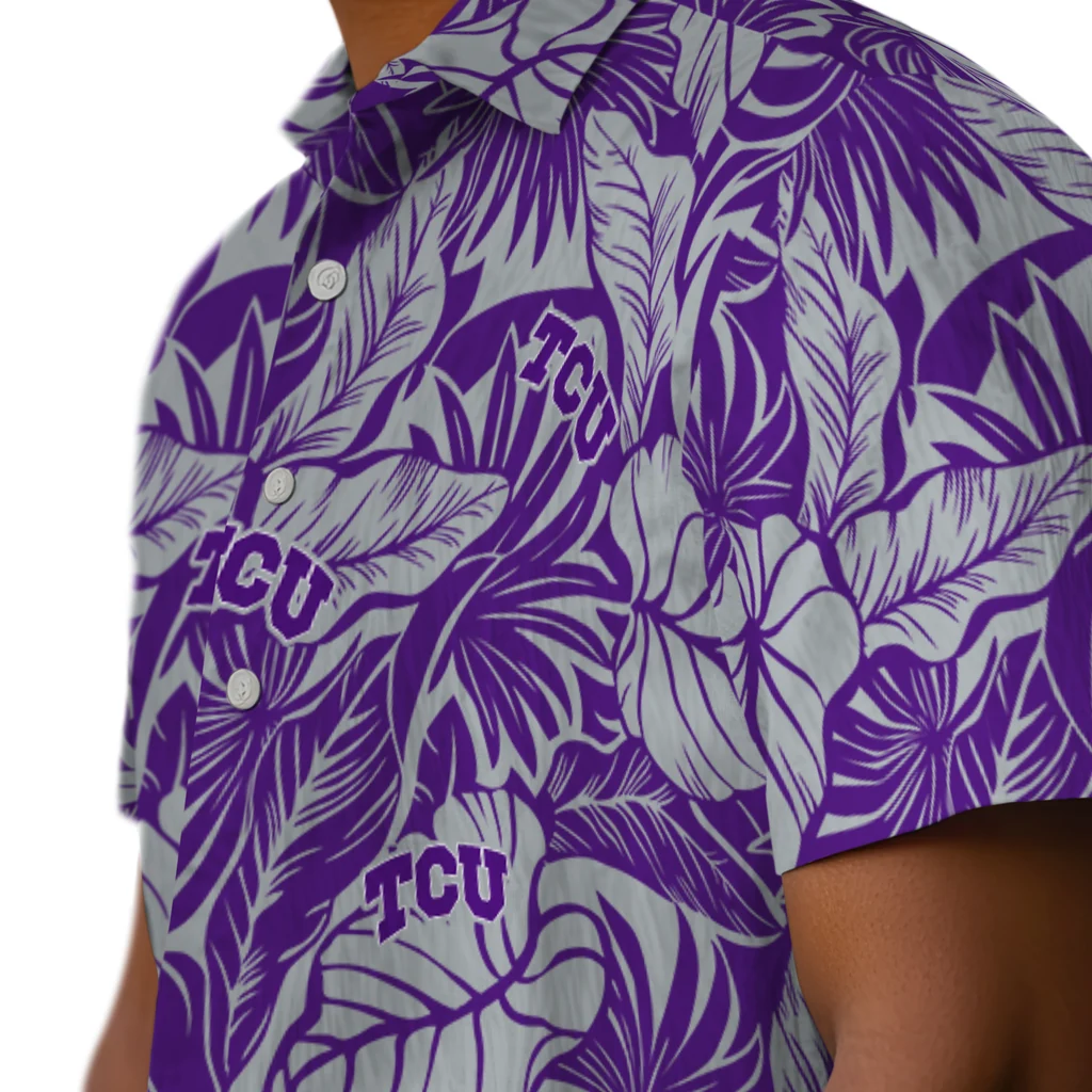 TCU Horned Frogs Hawaiian Shirt - Monstera Layer tcu horned frogs monstera layer purple hawaiian shirts trendy