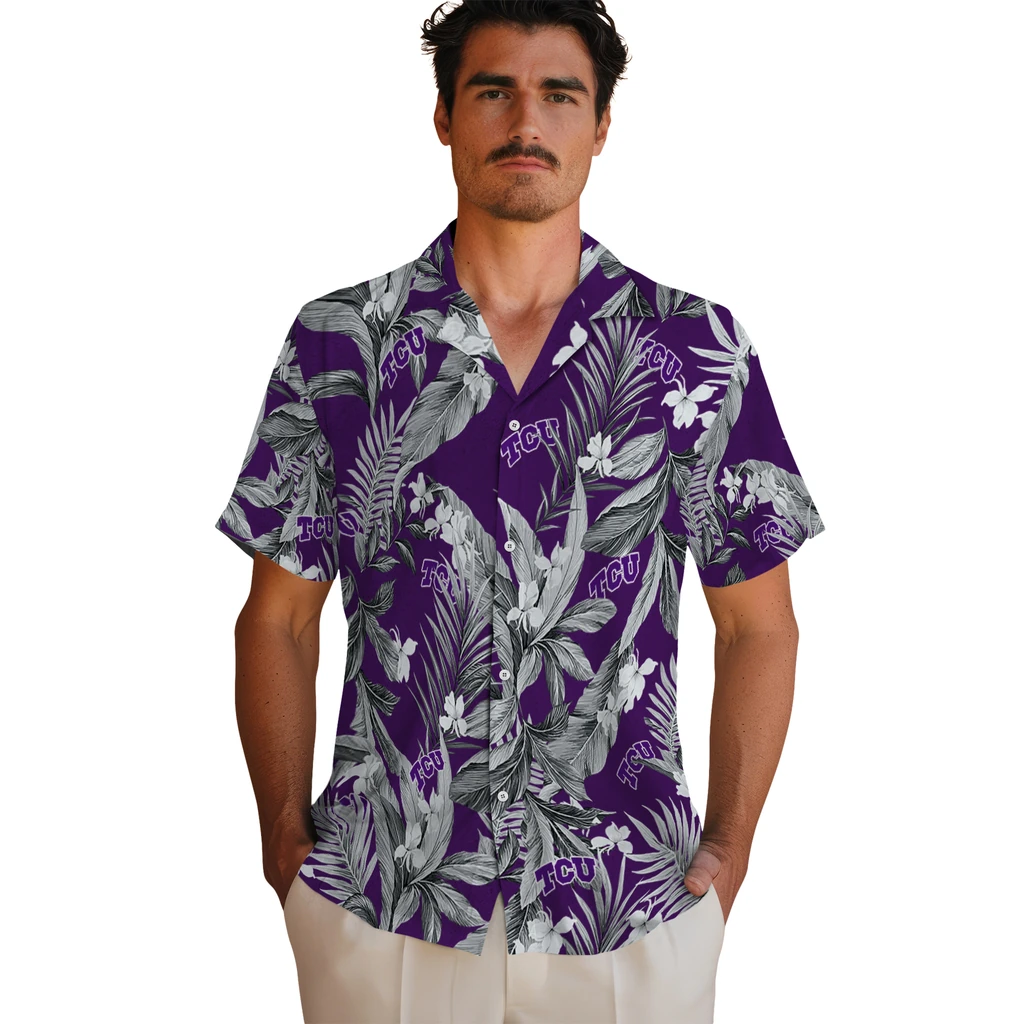 TCU Horned Frogs Hawaiian Shirt - Palm Leaves tcu horned frogs palm leaves purple hawaiian shirts fashion forward