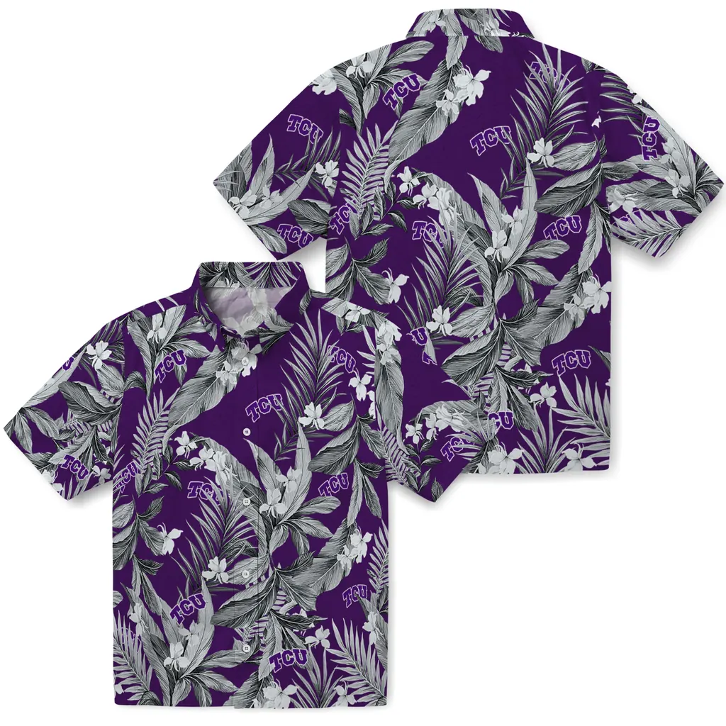 TCU Horned Frogs Hawaiian Shirt - Palm Leaves tcu horned frogs palm leaves purple hawaiian shirts high quality
