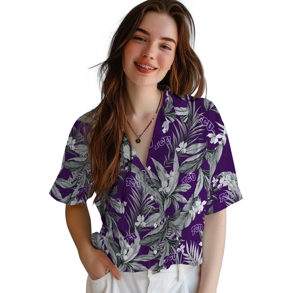 TCU Horned Frogs Hawaiian Shirt - Palm Leaves tcu horned frogs palm leaves purple hawaiian shirts latest model