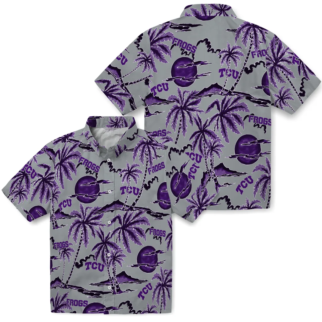 TCU Horned Frogs Hawaiian Shirt - Palm Sunset tcu horned frogs palm sunset hawaiian shirts high quality