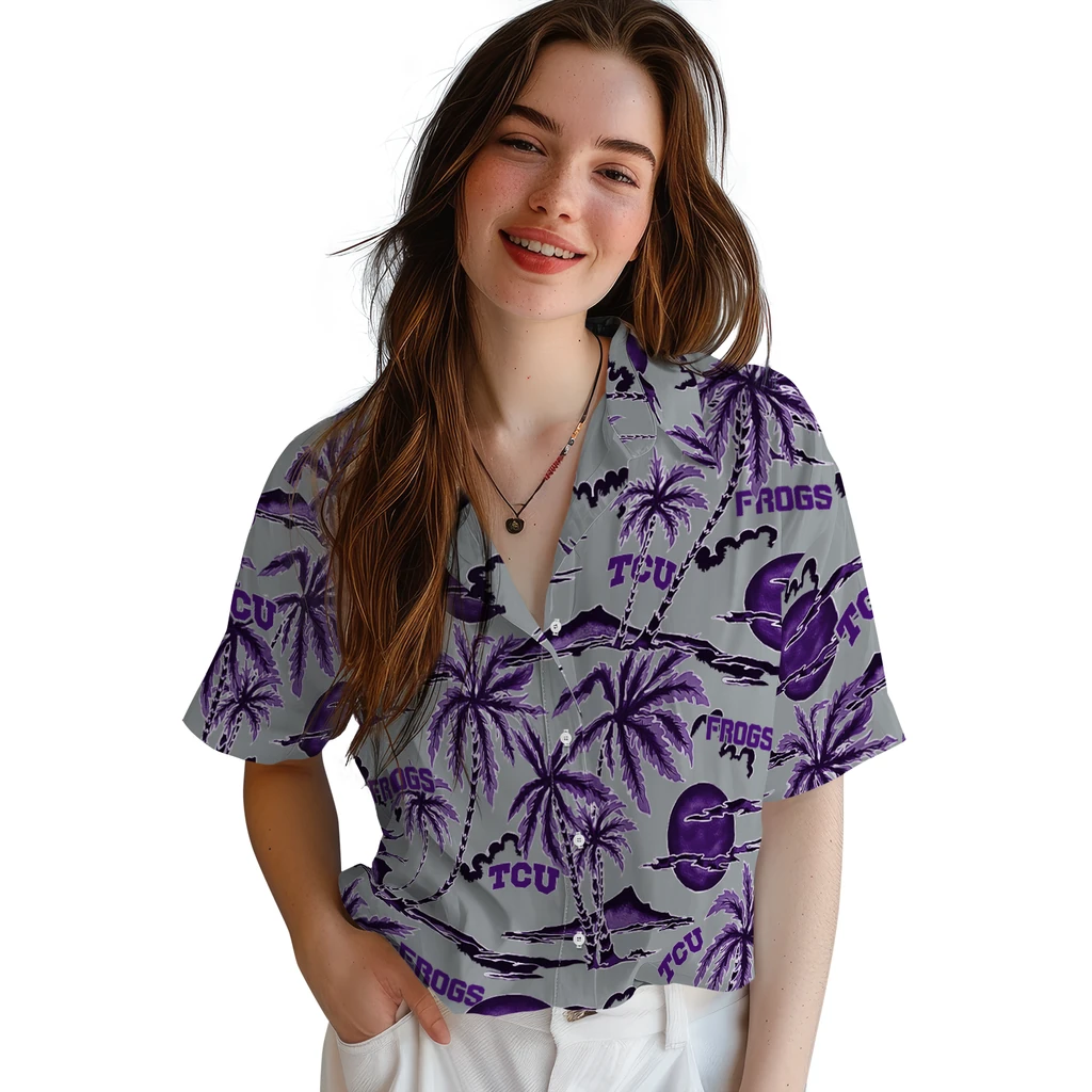 TCU Horned Frogs Hawaiian Shirt - Palm Sunset tcu horned frogs palm sunset hawaiian shirts latest model