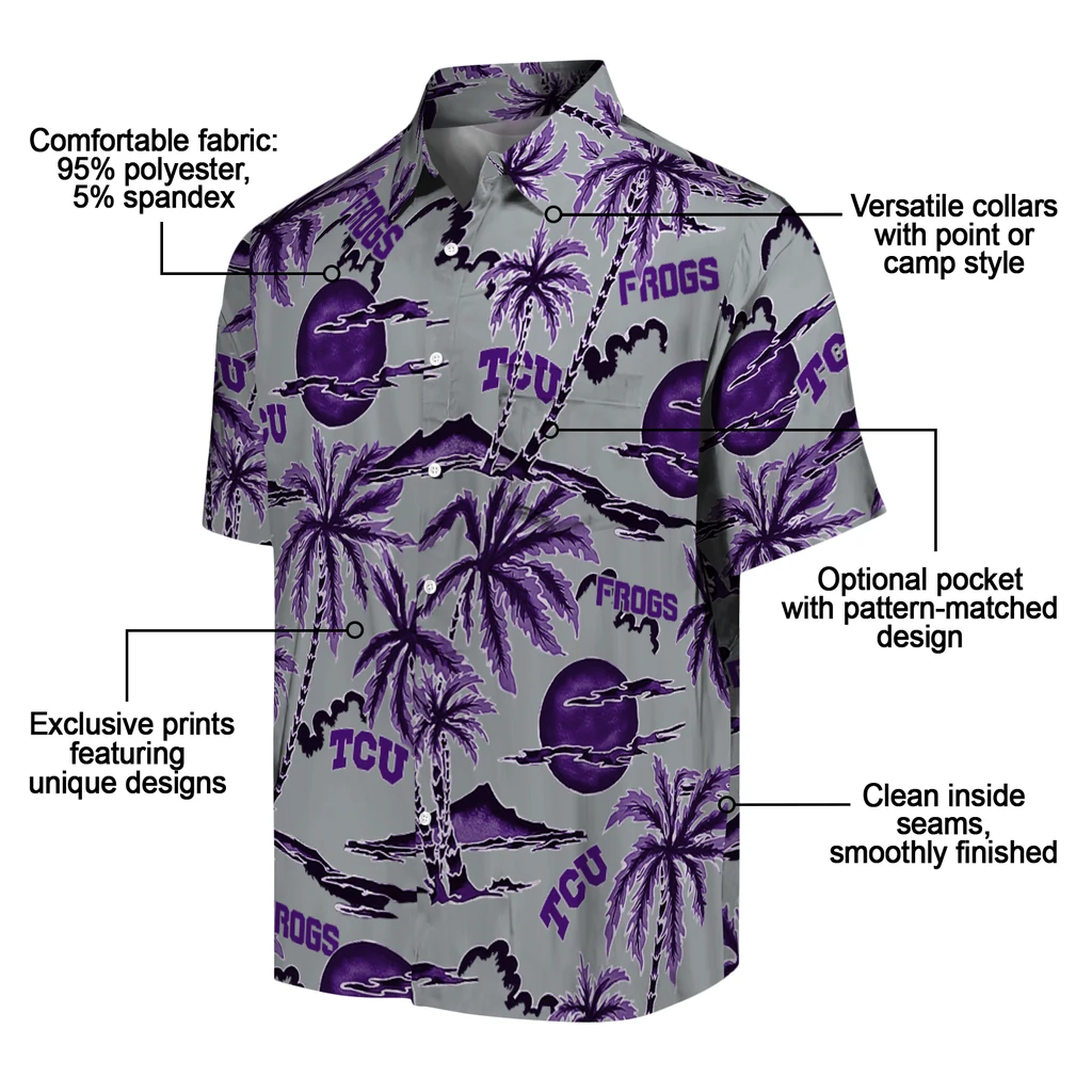 TCU Horned Frogs Hawaiian Shirt - Palm Sunset tcu horned frogs palm sunset hawaiian shirts new arrival