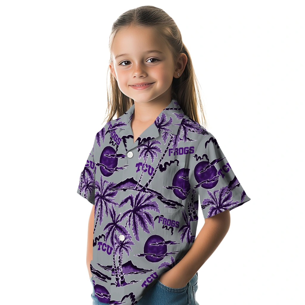 TCU Horned Frogs Hawaiian Shirt - Palm Sunset tcu horned frogs palm sunset hawaiian shirts premium grade