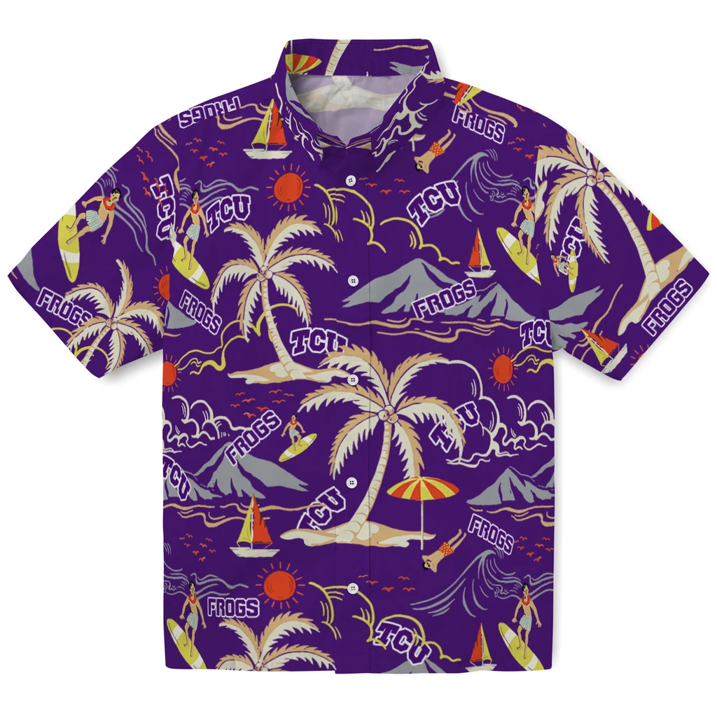 TCU Horned Frogs Hawaiian Shirt - Palm Tree Island tcu horned frogs palm tree island purple hawaiian shirts best selling