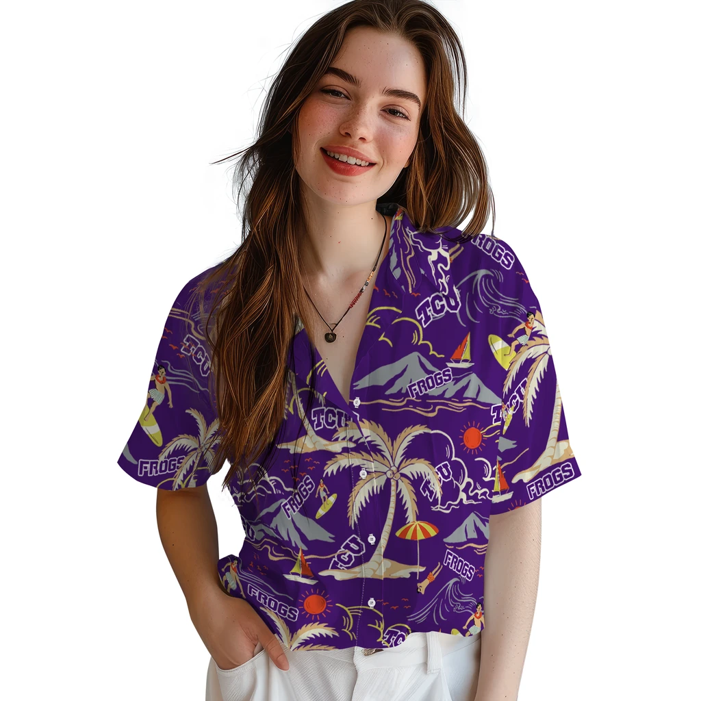 TCU Horned Frogs Hawaiian Shirt - Palm Tree Island tcu horned frogs palm tree island purple hawaiian shirts latest model