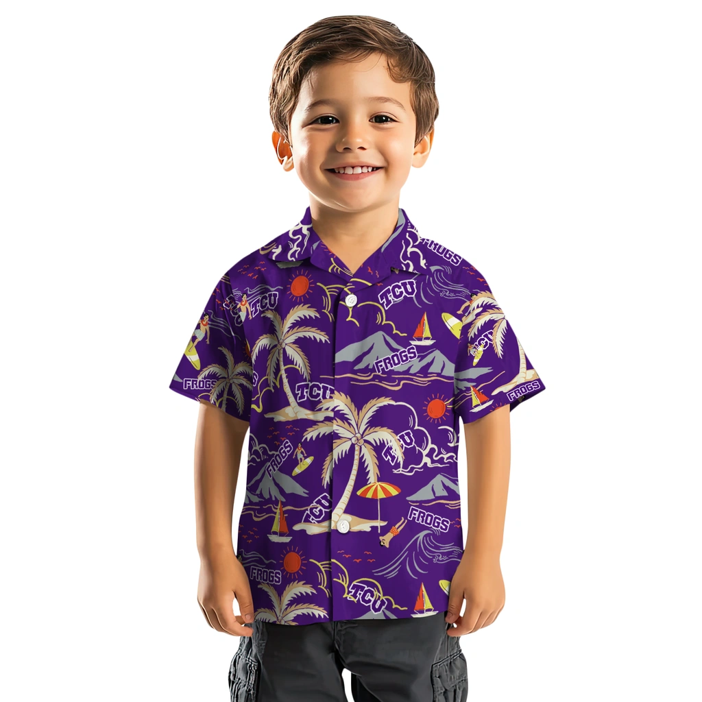 TCU Horned Frogs Hawaiian Shirt - Palm Tree Island tcu horned frogs palm tree island purple hawaiian shirts top rated