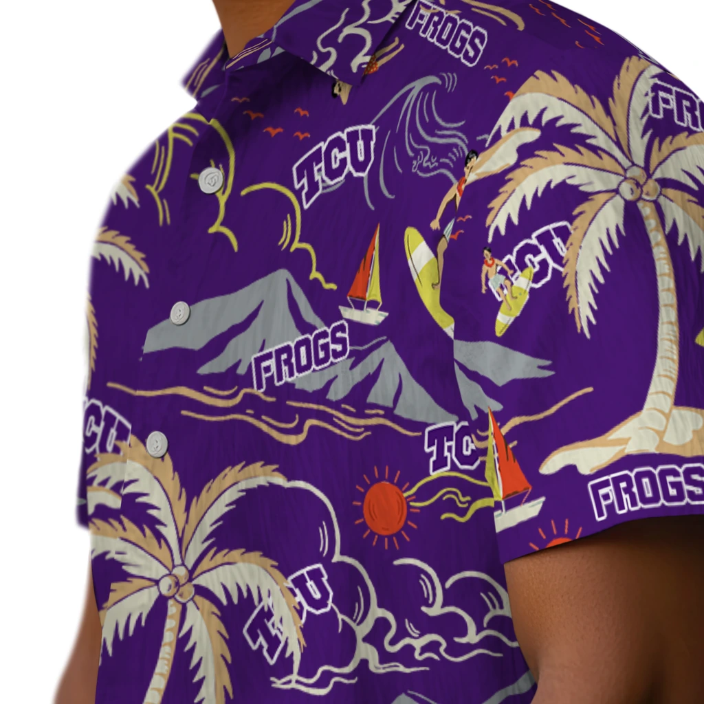 TCU Horned Frogs Hawaiian Shirt - Palm Tree Island tcu horned frogs palm tree island purple hawaiian shirts trendy