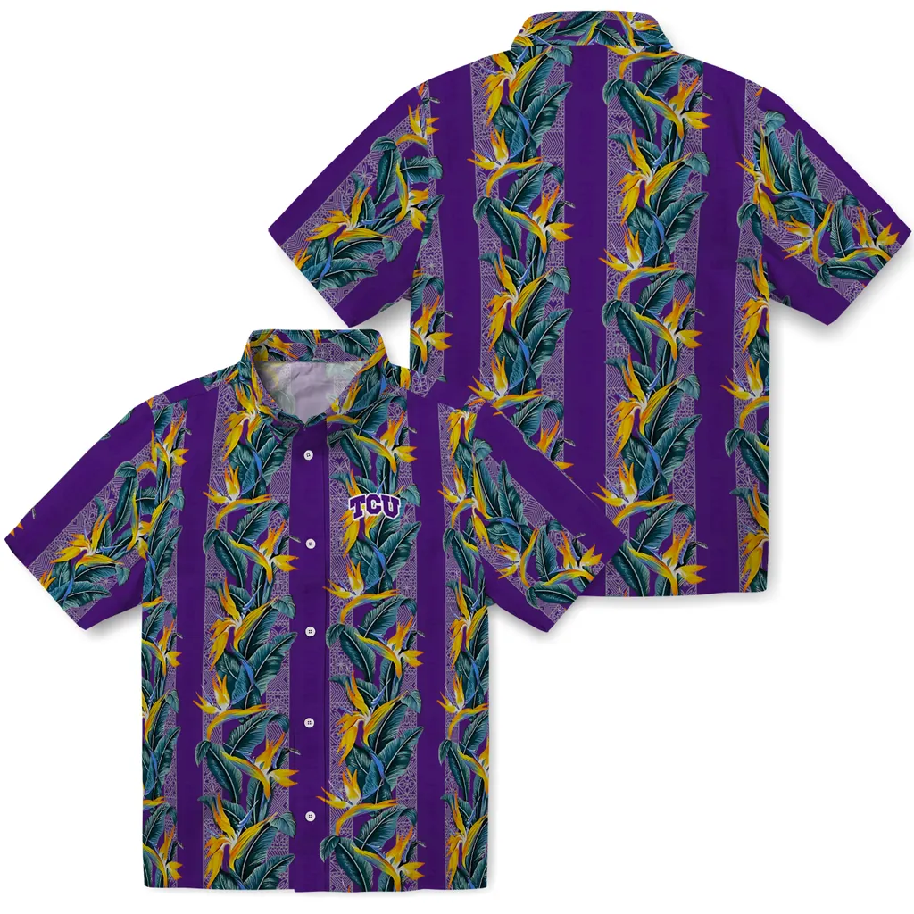 TCU Horned Frogs Hawaiian Shirt - Paradise Vines tcu horned frogs paradise vines purple hawaiian shirts high quality
