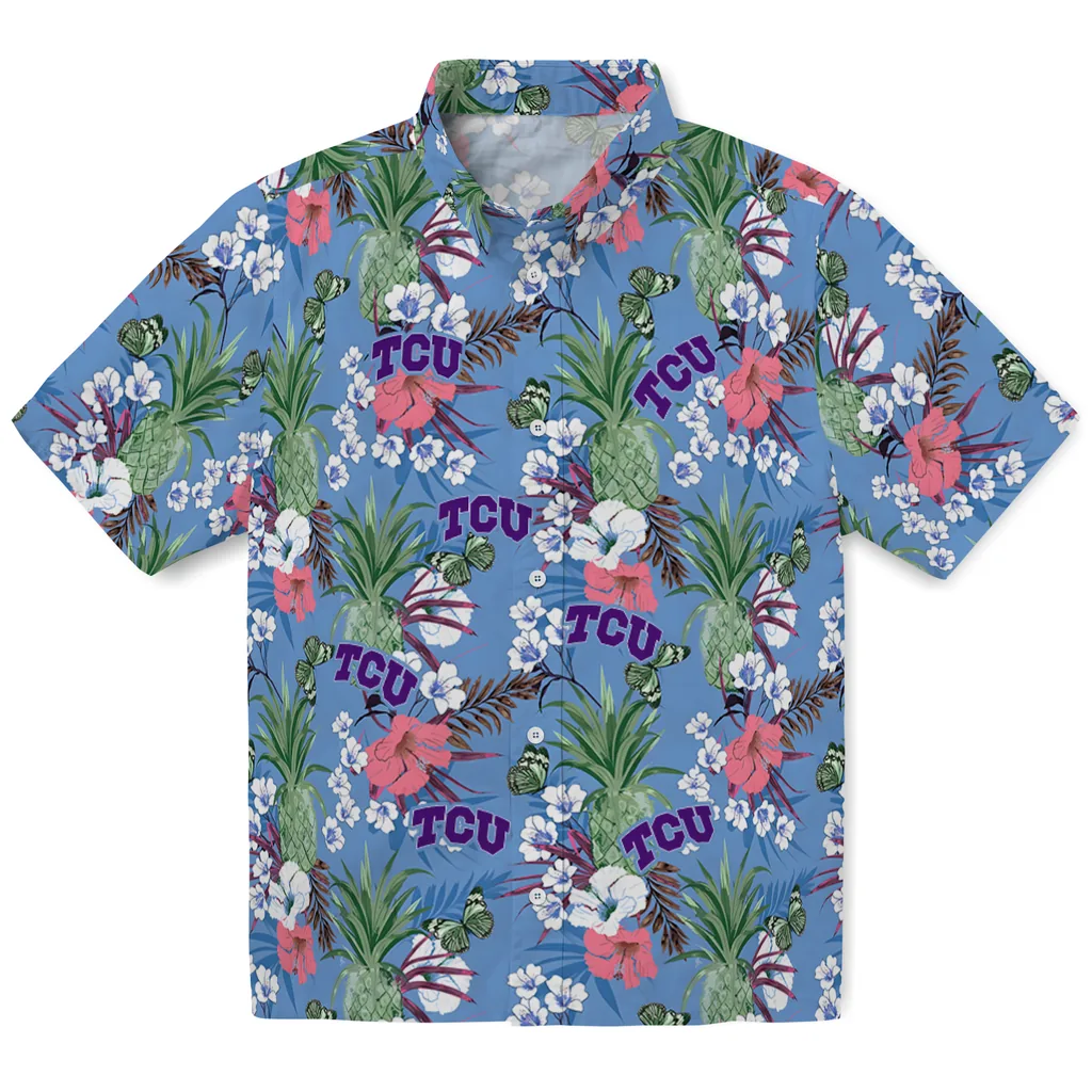 TCU Horned Frogs Hawaiian Shirt - Pineapple Bouquet tcu horned frogs pineapple bouquet best sky blue hawaiian shirts best selling