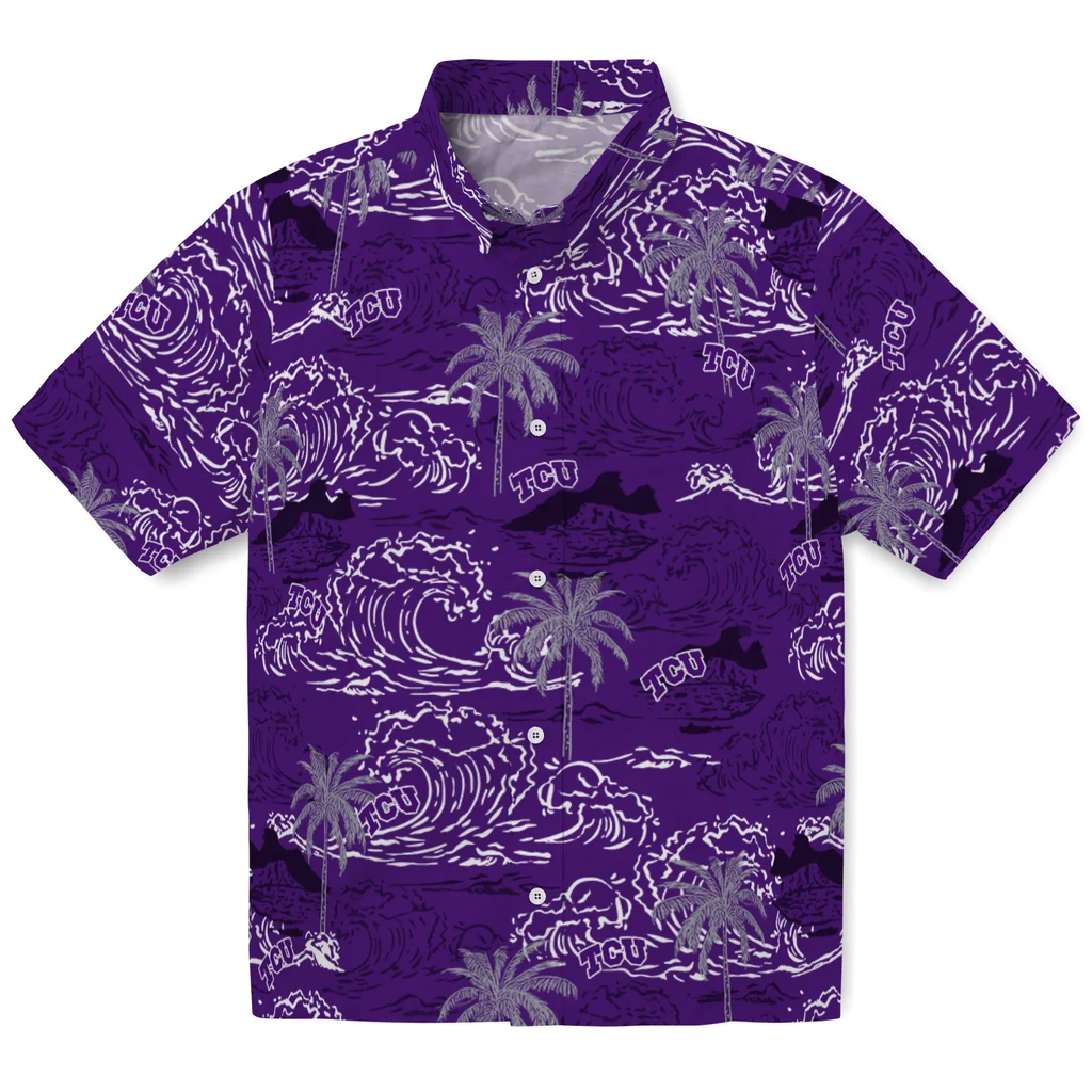 TCU Horned Frogs Hawaiian Shirt - Wave Palm tcu horned frogs wave palm purple hawaiian shirts best selling