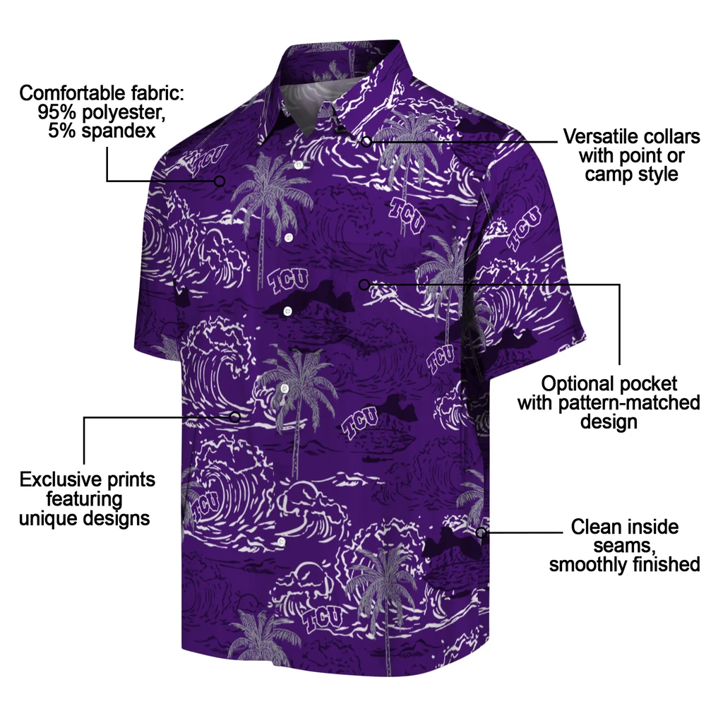 TCU Horned Frogs Hawaiian Shirt - Wave Palm tcu horned frogs wave palm purple hawaiian shirts new arrival