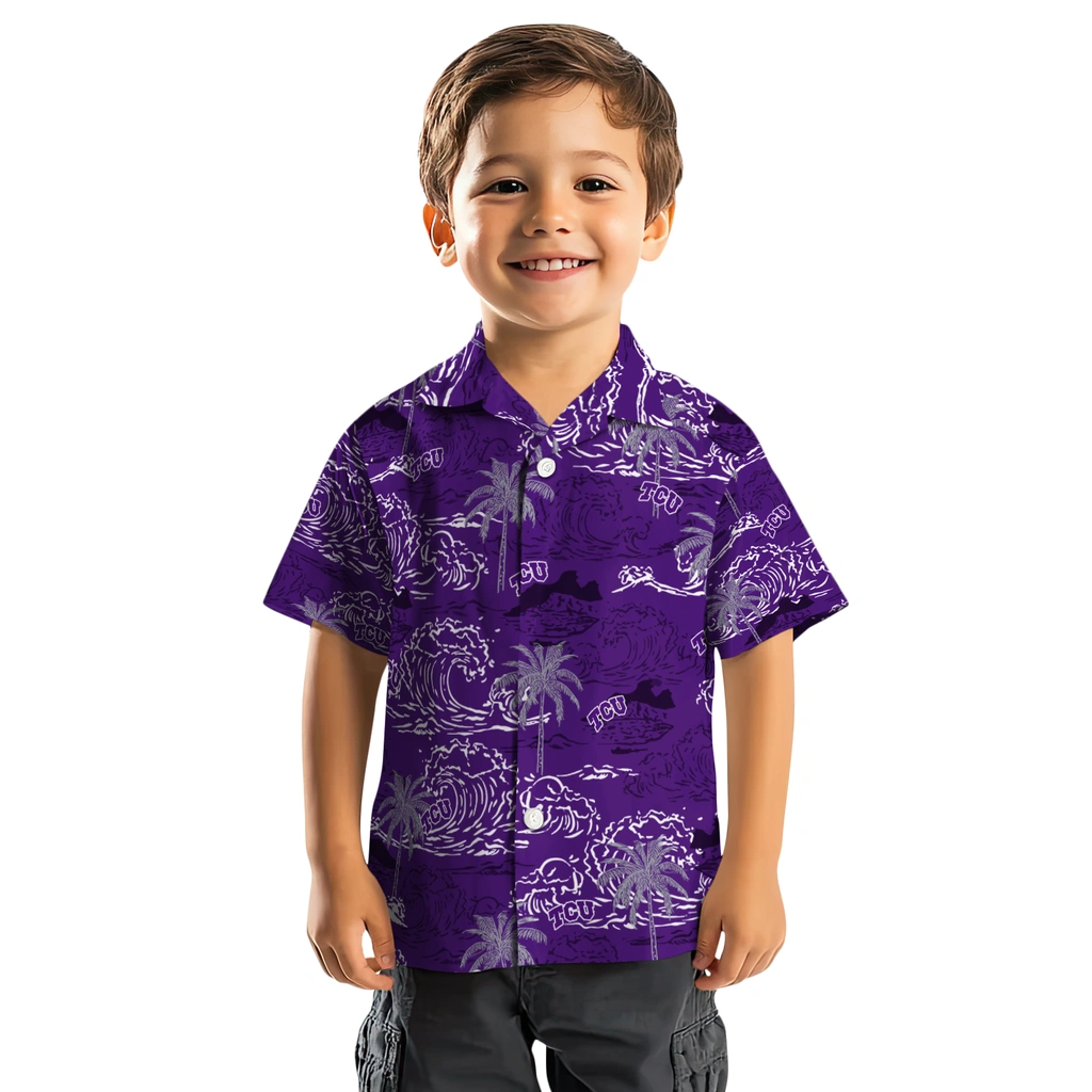 TCU Horned Frogs Hawaiian Shirt - Wave Palm tcu horned frogs wave palm purple hawaiian shirts top rated