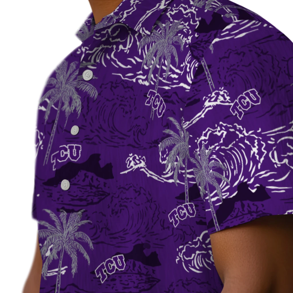 TCU Horned Frogs Hawaiian Shirt - Wave Palm tcu horned frogs wave palm purple hawaiian shirts trendy