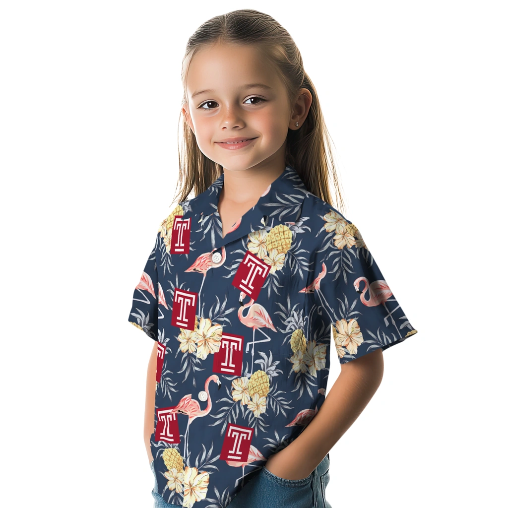 Temple Owls Hawaiian Shirt - Flamingo Hibiscus temple owls flamingo hibiscus navy hawaiian shirts premium grade