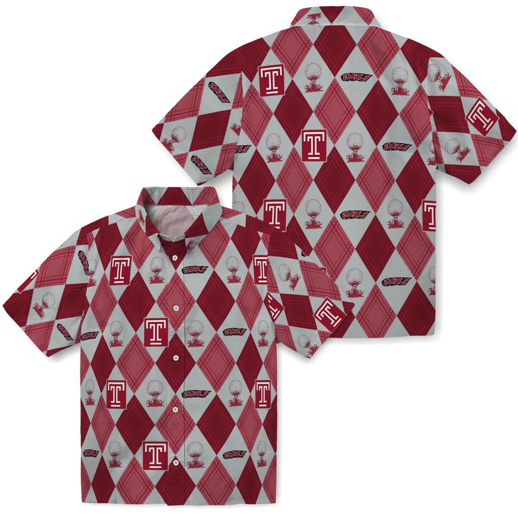 Temple Owls Hawaiian Shirt - Golfing Plaid temple owls balloon plaid red hawaiian shirts high quality