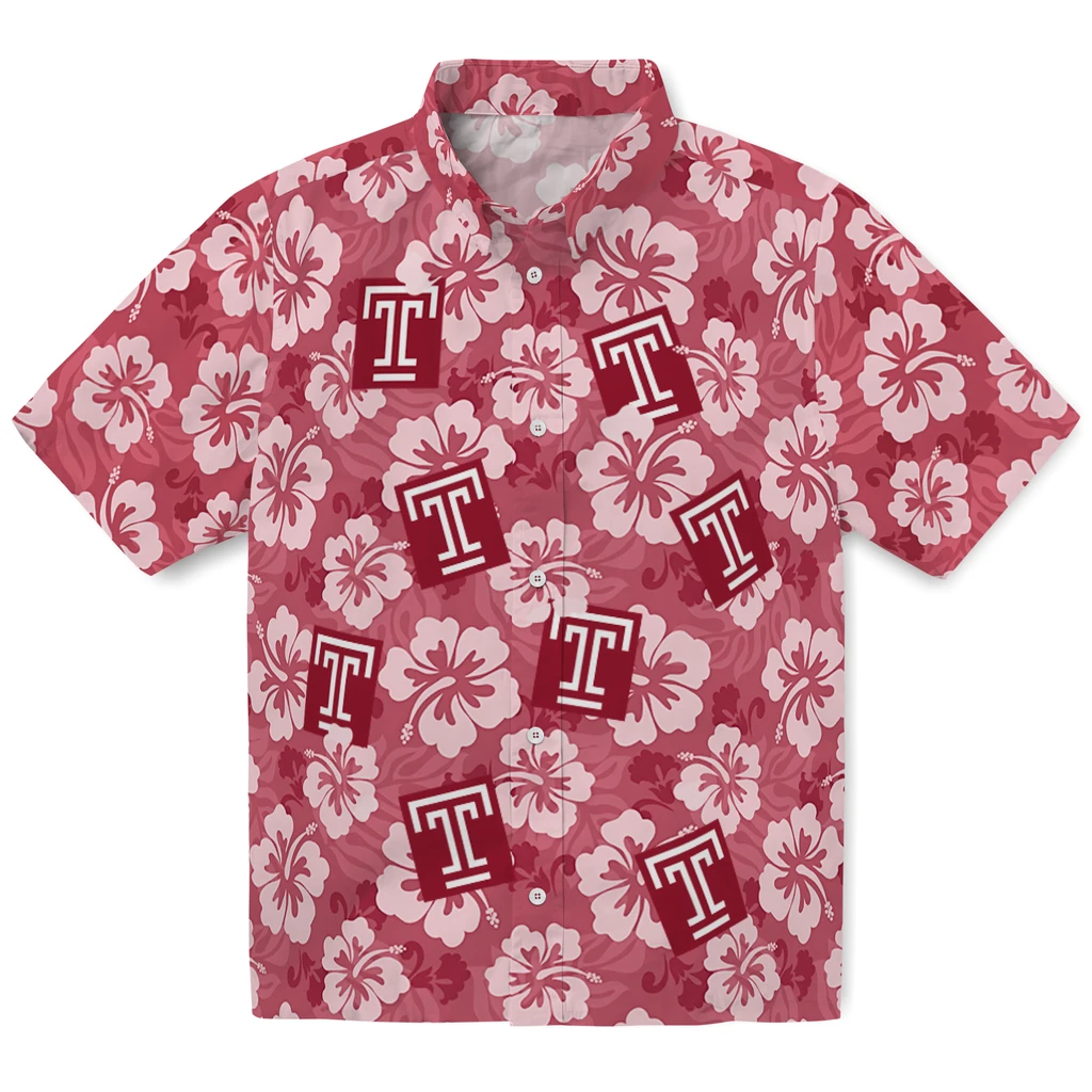 Temple Owls Hawaiian Shirt - Hibiscus Cluster temple owls hibiscus cluster red hawaiian shirts best selling