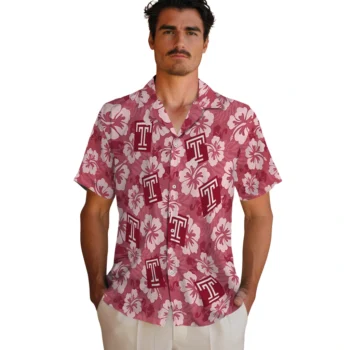 temple owls hibiscus cluster red hawaiian shirts fashion forward
