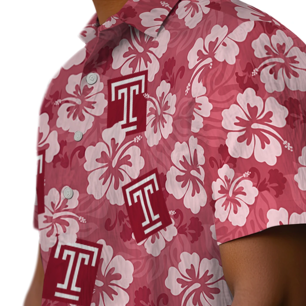 Temple Owls Hawaiian Shirt - Hibiscus Cluster temple owls hibiscus cluster red hawaiian shirts trendy