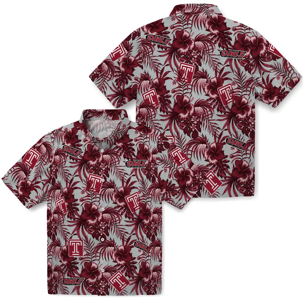 Temple Owls Hawaiian Shirt - Hibiscus Exotic temple owls hibiscus exotic red hawaiian shirts high quality