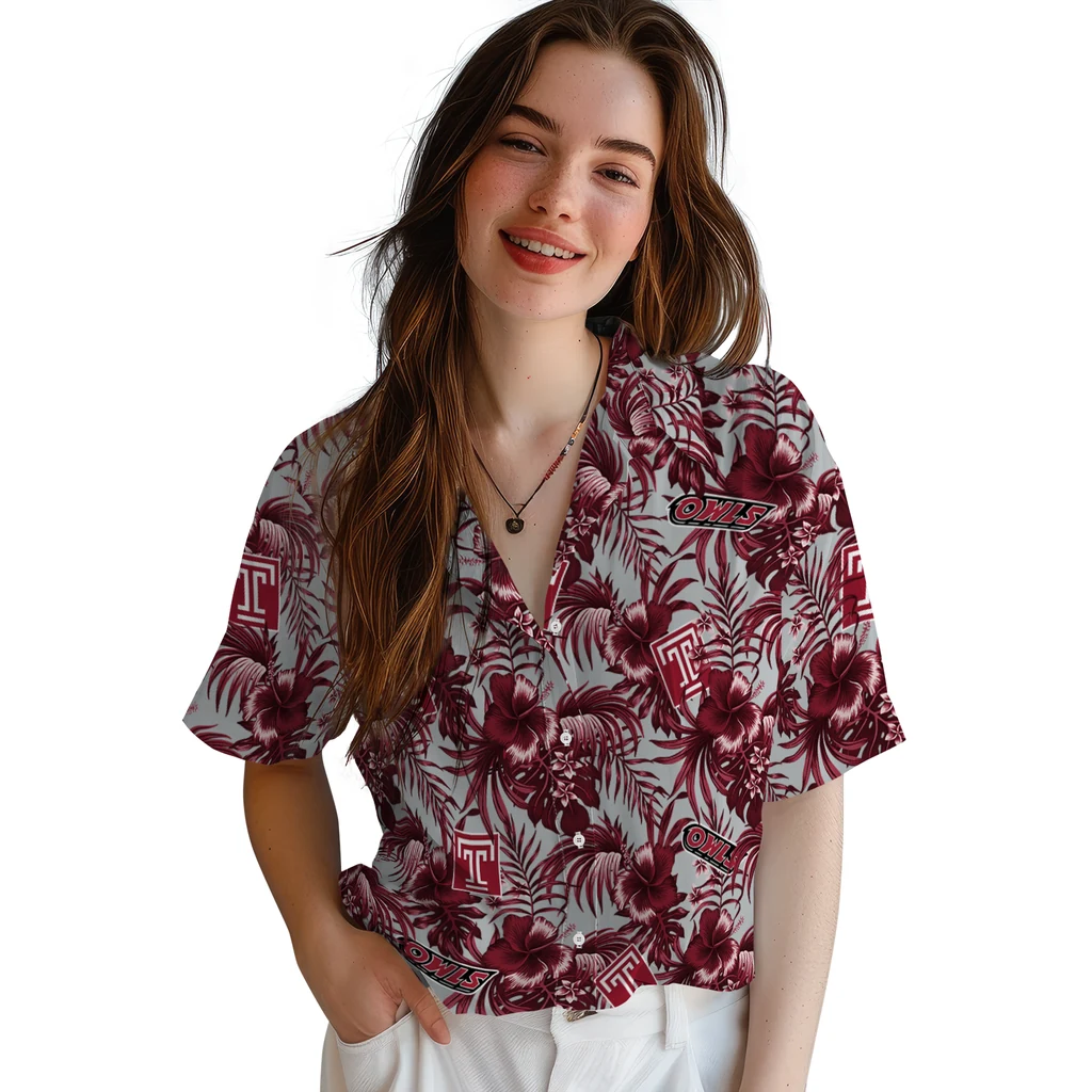 Temple Owls Hawaiian Shirt - Hibiscus Exotic temple owls hibiscus exotic red hawaiian shirts latest model